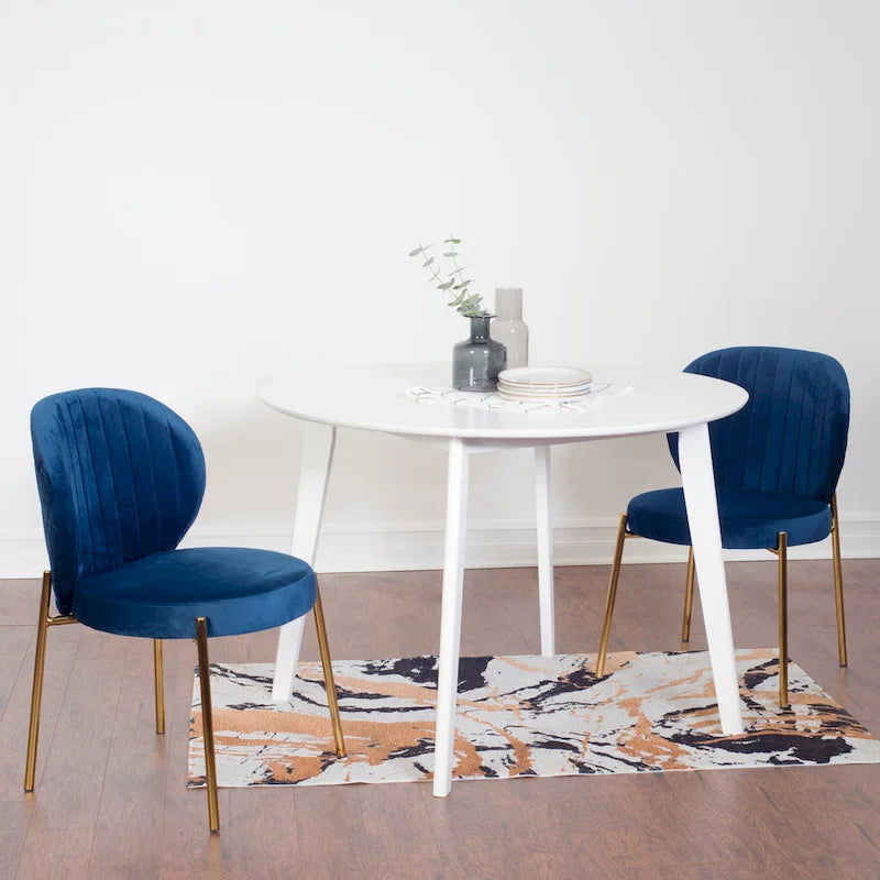 Ensemble de salle à manger 3 pièces, table ronde blanche et 2 chaises en velours — Jaune / Vert / Bleu, 2 places