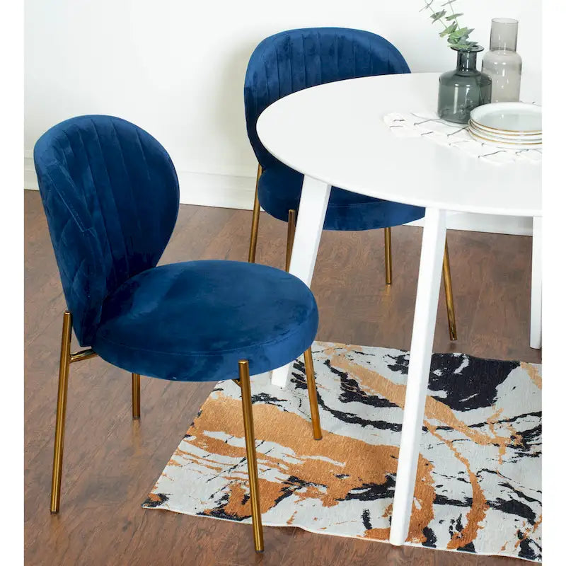 Ensemble de salle à manger 3 pièces, table ronde blanche et 2 chaises en velours — Jaune / Vert / Bleu, 2 places