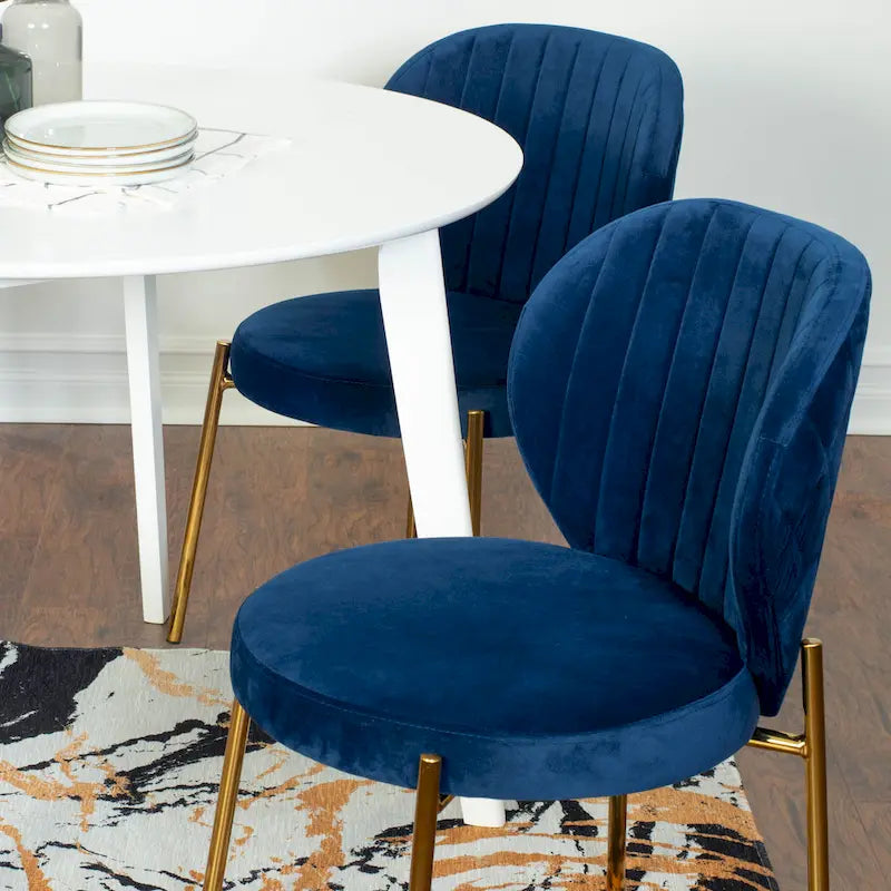 Ensemble de salle à manger 3 pièces, table ronde blanche et 2 chaises en velours — Jaune / Vert / Bleu, 2 places