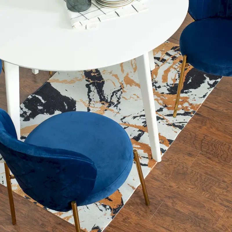 Ensemble de salle à manger 3 pièces, table ronde blanche et 2 chaises en velours — Jaune / Vert / Bleu, 2 places