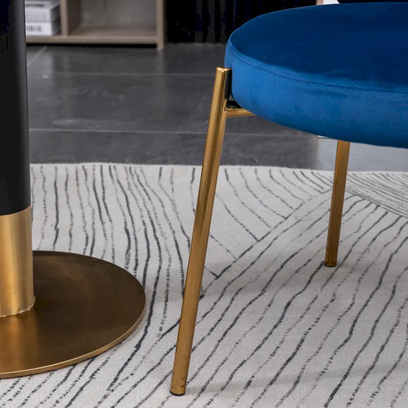 Ensemble de salle à manger 3 pièces, table ronde blanche et 2 chaises en velours — Jaune / Vert / Bleu, 2 places