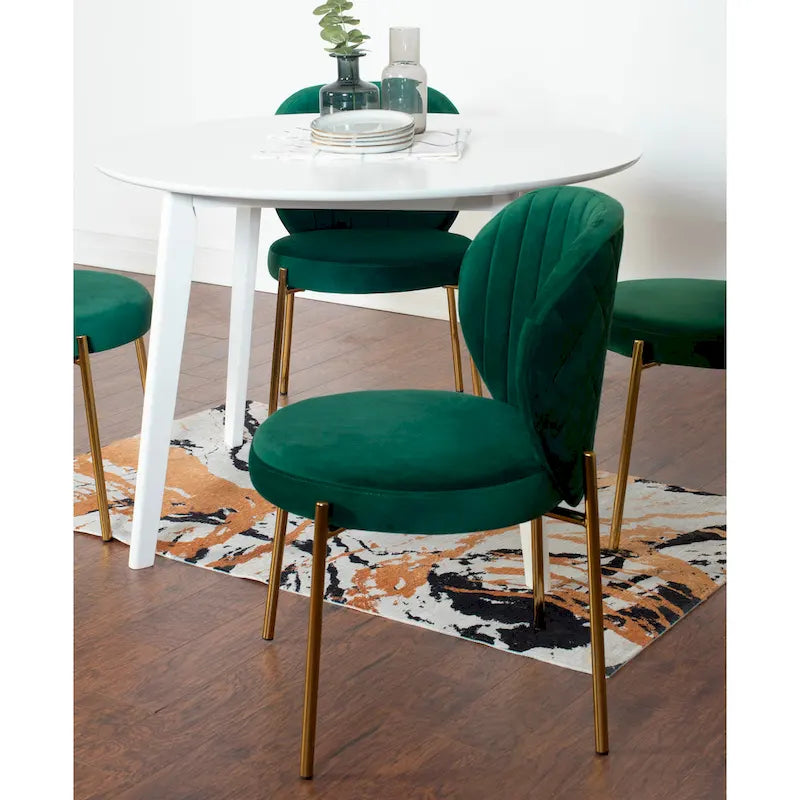 Ensemble de salle à manger 3 pièces, table ronde blanche et 2 chaises en velours — Jaune / Vert / Bleu, 2 places