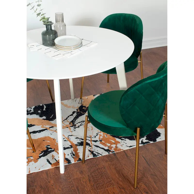 Ensemble de salle à manger 3 pièces, table ronde blanche et 2 chaises en velours — Jaune / Vert / Bleu, 2 places