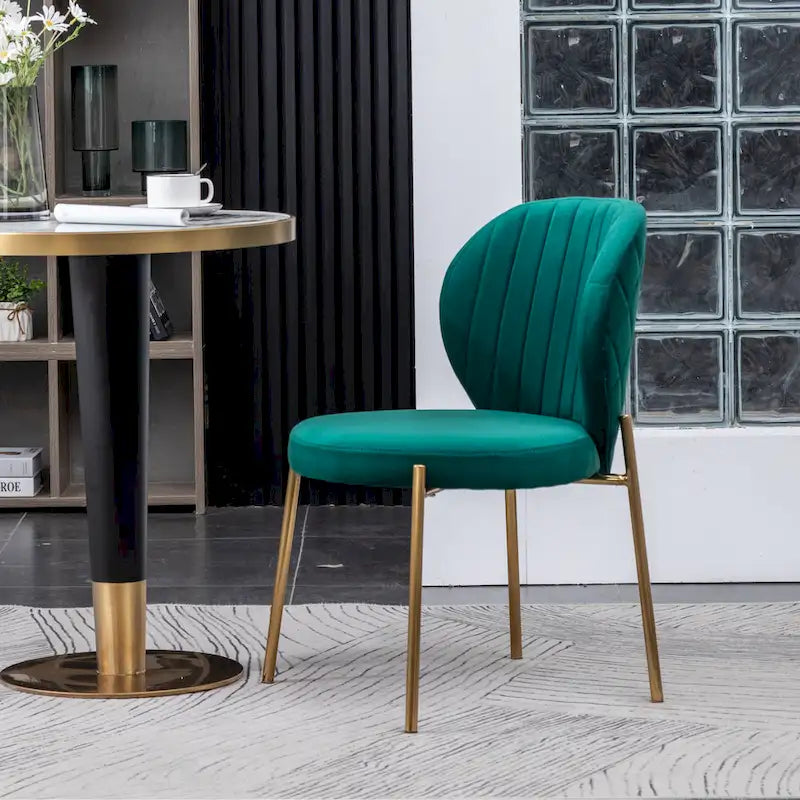 Ensemble de salle à manger 3 pièces, table ronde blanche et 2 chaises en velours — Jaune / Vert / Bleu, 2 places