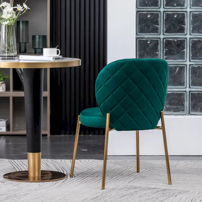 Ensemble de salle à manger 3 pièces, table ronde blanche et 2 chaises en velours — Jaune / Vert / Bleu, 2 places