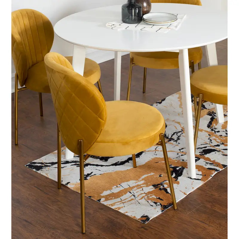 Ensemble de salle à manger 3 pièces, table ronde blanche et 2 chaises en velours — Jaune / Vert / Bleu, 2 places