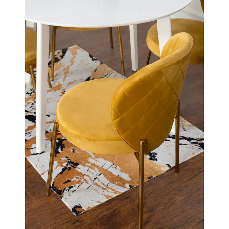 Ensemble de salle à manger 3 pièces, table ronde blanche et 2 chaises en velours — Jaune / Vert / Bleu, 2 places