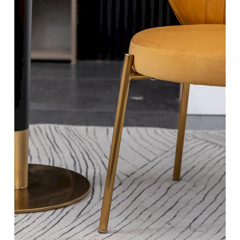 Ensemble de salle à manger 3 pièces, table ronde blanche et 2 chaises en velours — Jaune / Vert / Bleu, 2 places