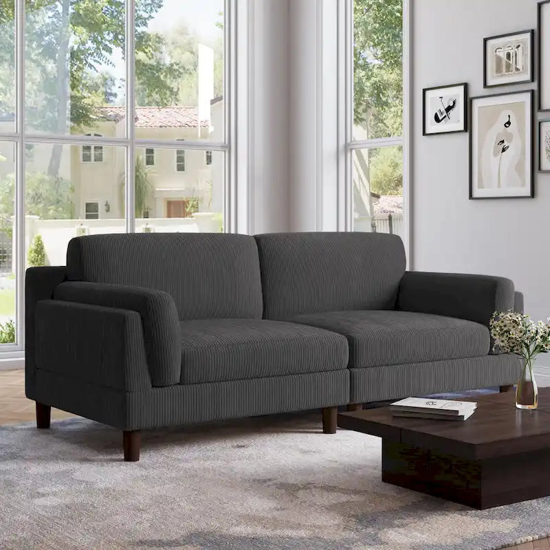 Canapé 2 places en velours côtelé — Orange / Gris / Vert / Gris clair / Beige