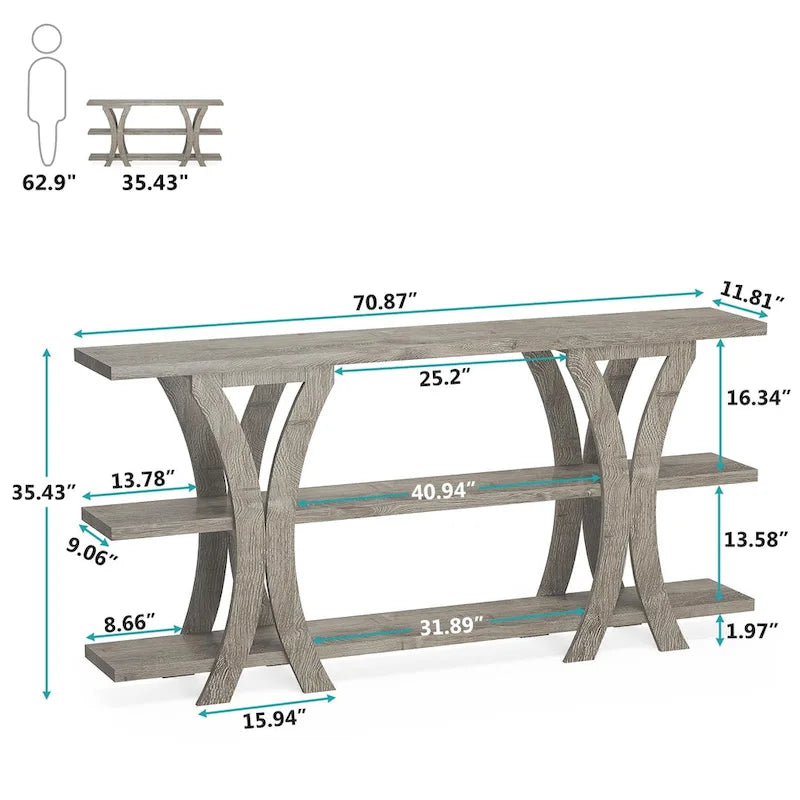 Console étroite rustique industrielle à 3 niveaux multicolore