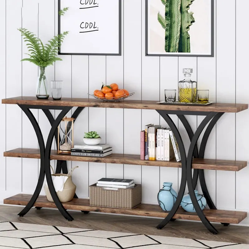 Console étroite rustique industrielle à 3 niveaux multicolore