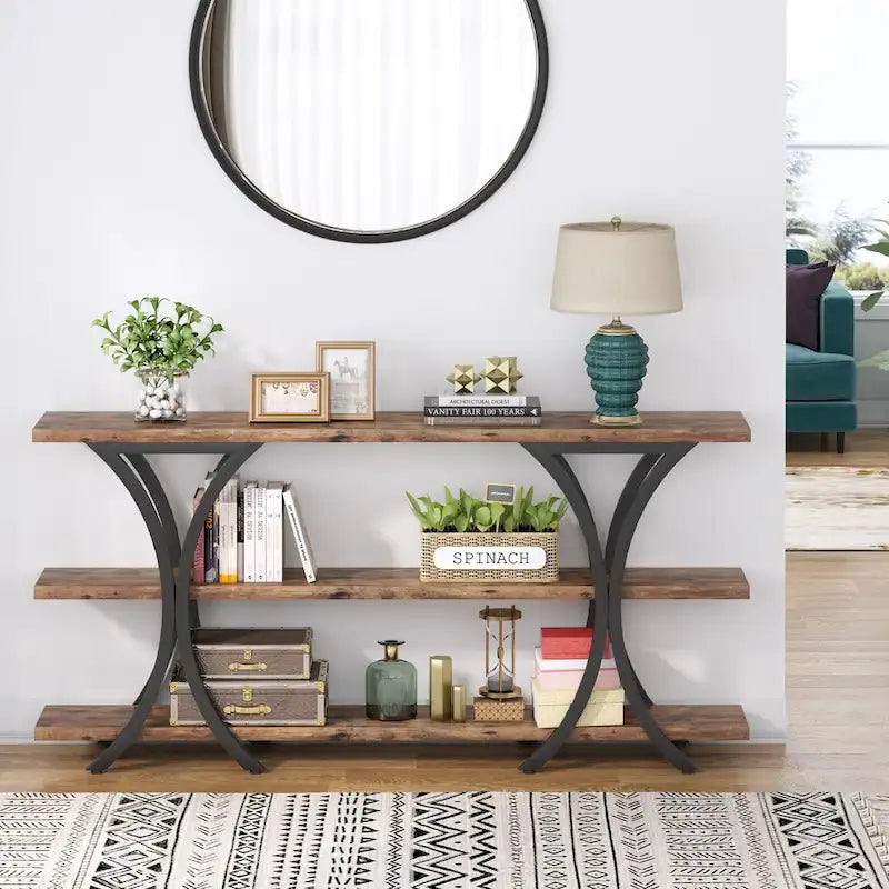 Console étroite rustique industrielle à 3 niveaux multicolore