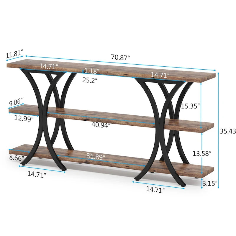 Console étroite rustique industrielle à 3 niveaux multicolore