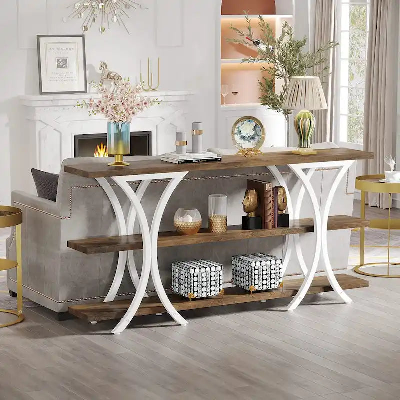 Console étroite rustique industrielle à 3 niveaux multicolore