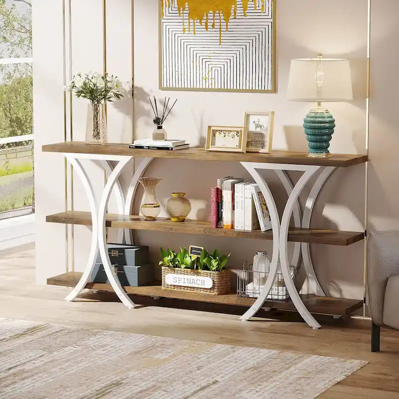 Console étroite rustique industrielle à 3 niveaux multicolore