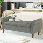 Banc ottoman de rangement capitonné gris/beige avec accoudoirs roulés, 1 à 2 places