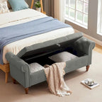 Banc ottoman de rangement capitonné gris/beige avec accoudoirs roulés, 1 à 2 places