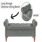 Banc ottoman de rangement capitonné gris/beige avec accoudoirs roulés, 1 à 2 places