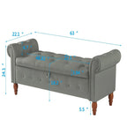 Banc ottoman de rangement capitonné gris/beige avec accoudoirs roulés, 1 à 2 places