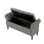 Banc ottoman de rangement capitonné gris/beige avec accoudoirs roulés, 1 à 2 places