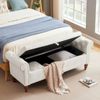 Banc ottoman de rangement capitonné gris/beige avec accoudoirs roulés, 1 à 2 places