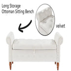 Banc ottoman de rangement capitonné gris/beige avec accoudoirs roulés, 1 à 2 places