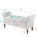 Banc ottoman de rangement capitonné gris/beige avec accoudoirs roulés, 1 à 2 places