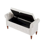 Banc ottoman de rangement capitonné gris/beige avec accoudoirs roulés, 1 à 2 places