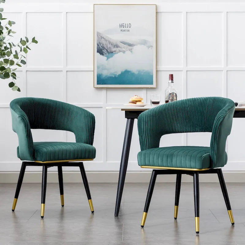 Chaises de salle à manger pivotantes en velours avec accoudoirs, gris/bleu/vert, lot de 2