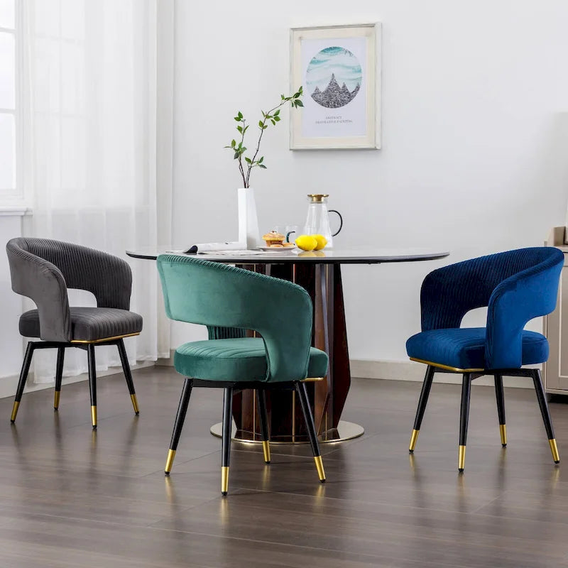 Chaises de salle à manger pivotantes en velours avec accoudoirs, gris/bleu/vert, lot de 2
