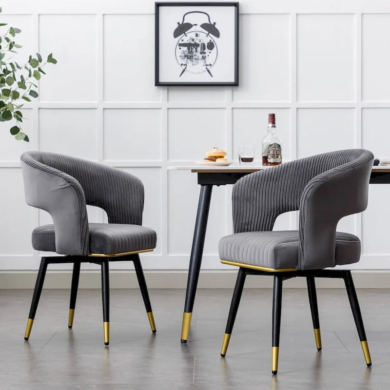 Chaises de salle à manger pivotantes en velours avec accoudoirs, gris/bleu/vert, lot de 2