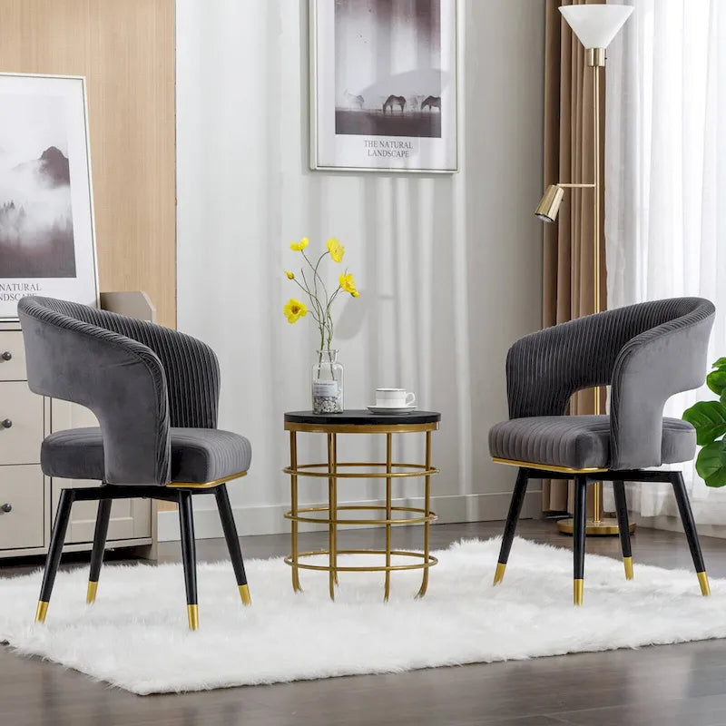 Chaises de salle à manger pivotantes en velours avec accoudoirs, gris/bleu/vert, lot de 2
