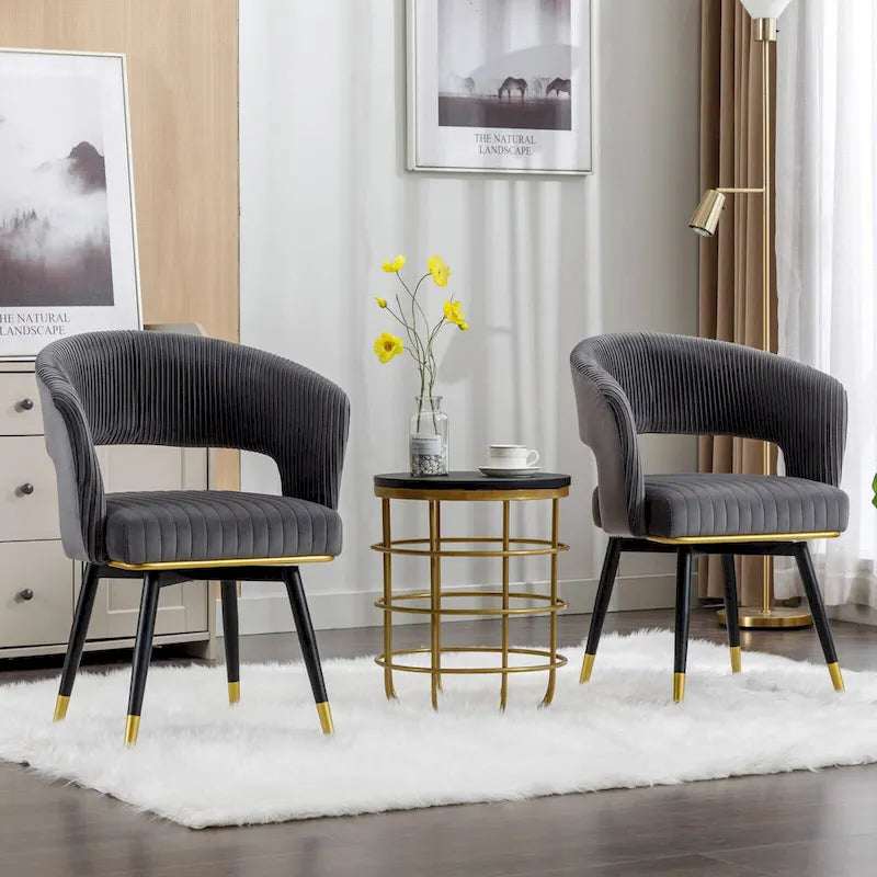 Chaises de salle à manger pivotantes en velours avec accoudoirs, gris/bleu/vert, lot de 2