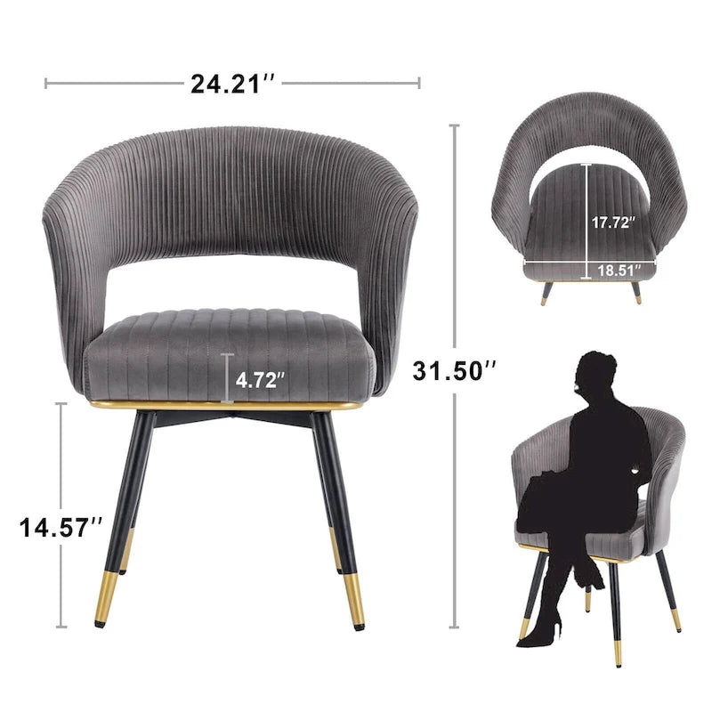 Chaises de salle à manger pivotantes en velours avec accoudoirs, gris/bleu/vert, lot de 2