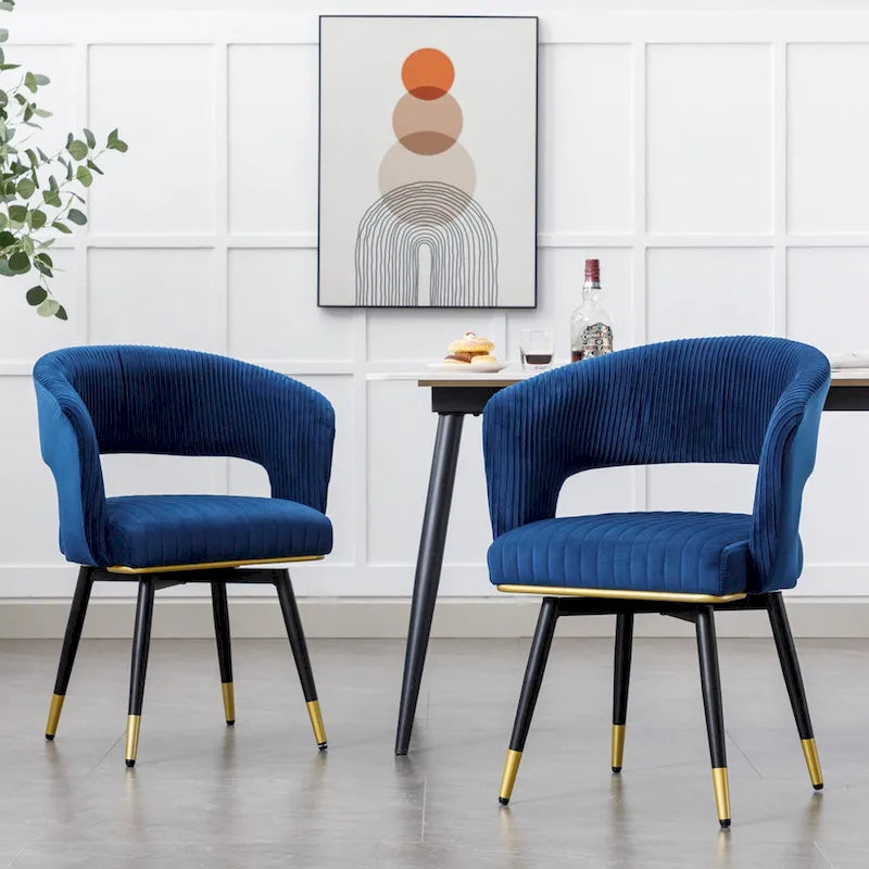 Chaises de salle à manger pivotantes en velours avec accoudoirs, gris/bleu/vert, lot de 2