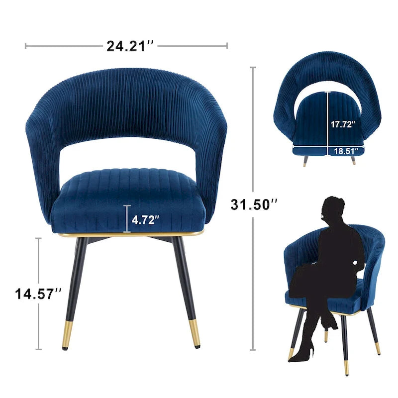 Chaises de salle à manger pivotantes en velours avec accoudoirs, gris/bleu/vert, lot de 2