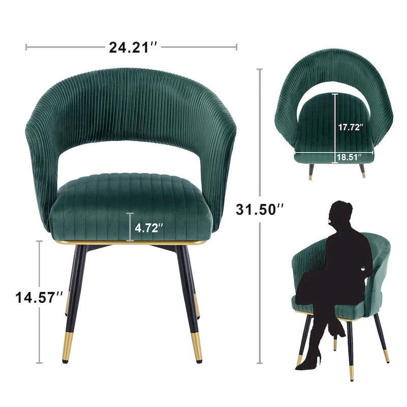 Chaises de salle à manger pivotantes en velours avec accoudoirs, gris/bleu/vert, lot de 2