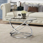 Table d'appoint ronde – Plateau verre/pierre, base chrome/or, table d'appoint 1 personne