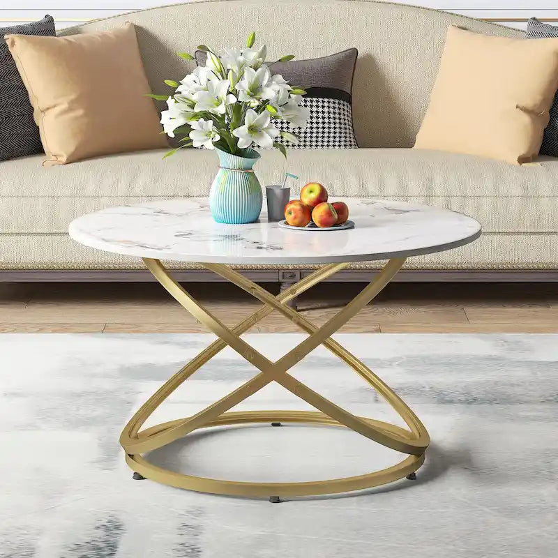 Table d'appoint ronde – Plateau verre/pierre, base chrome/or, table d'appoint 1 personne
