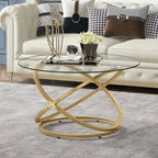 Table d'appoint ronde – Plateau verre/pierre, base chrome/or, table d'appoint 1 personne