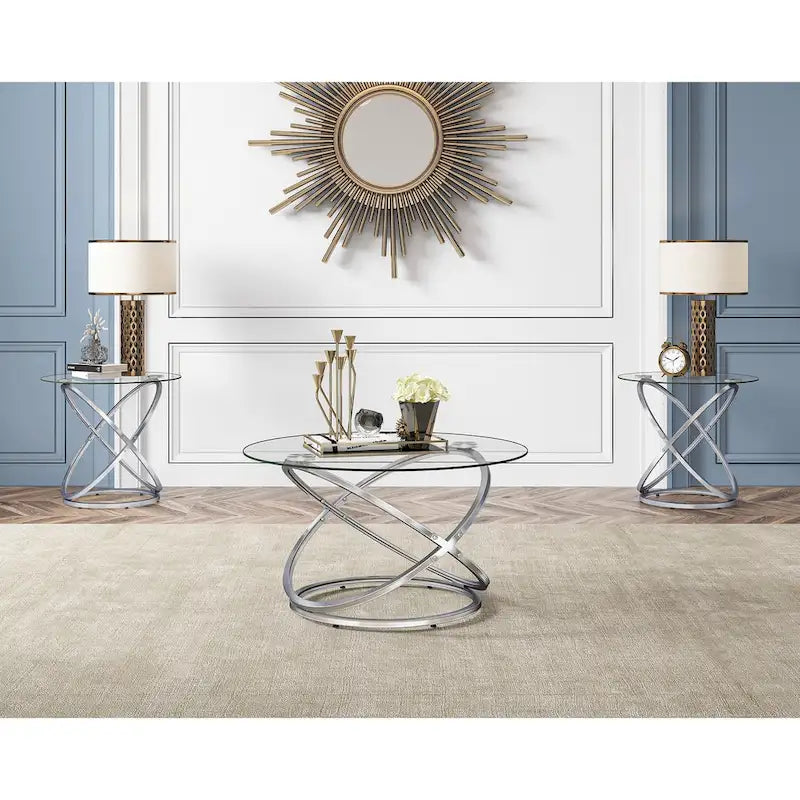 Table d'appoint ronde – Plateau verre/pierre, base chrome/or, table d'appoint 1 personne
