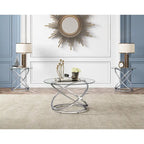 Table d'appoint ronde – Plateau verre/pierre, base chrome/or, table d'appoint 1 personne