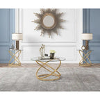 Table d'appoint ronde – Plateau verre/pierre, base chrome/or, table d'appoint 1 personne