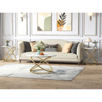Table d'appoint ronde – Plateau verre/pierre, base chrome/or, table d'appoint 1 personne