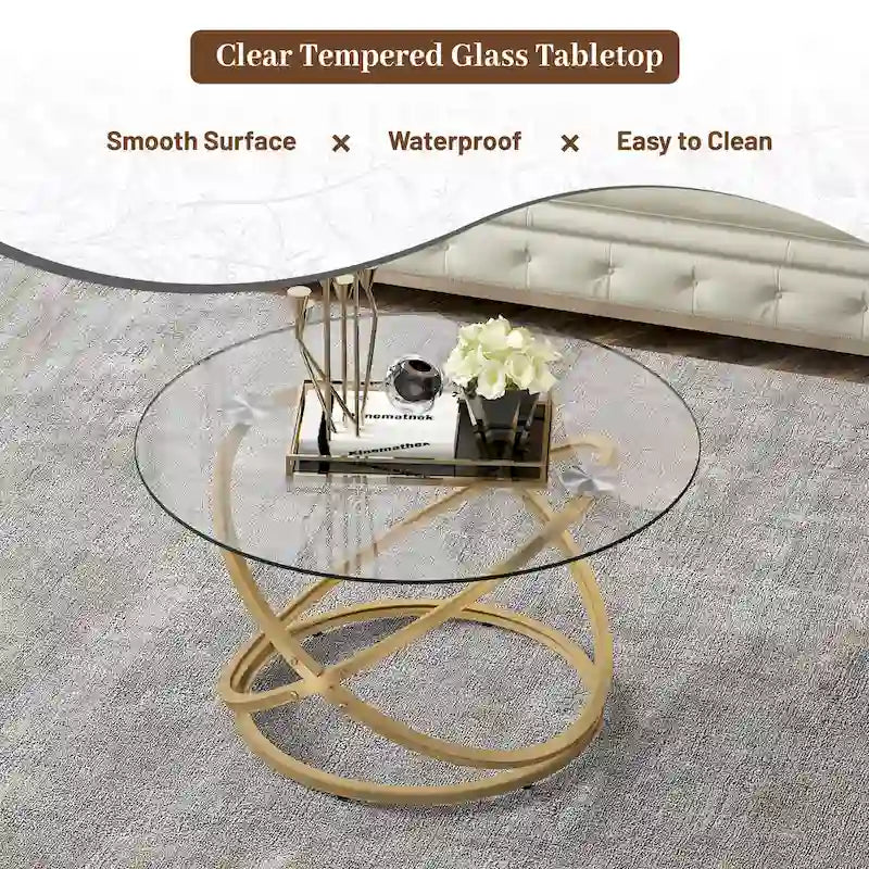 Table d'appoint ronde – Plateau verre/pierre, base chrome/or, table d'appoint 1 personne