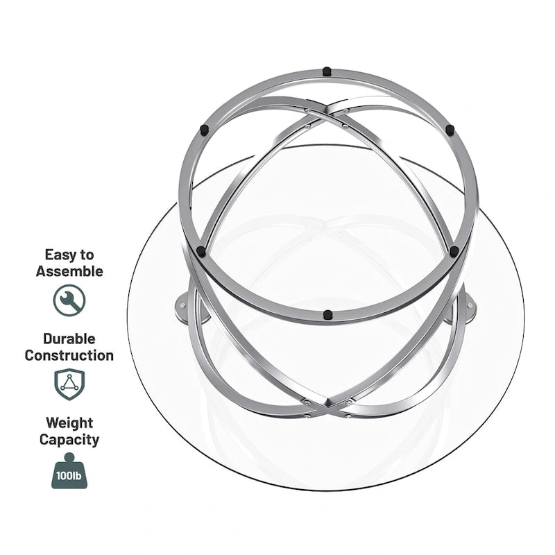 Table d'appoint ronde – Plateau verre/pierre, base chrome/or, table d'appoint 1 personne