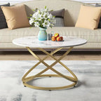 Table d'appoint ronde – Plateau verre/pierre, base chrome/or, table d'appoint 1 personne