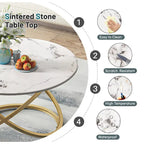 Table d'appoint ronde – Plateau verre/pierre, base chrome/or, table d'appoint 1 personne