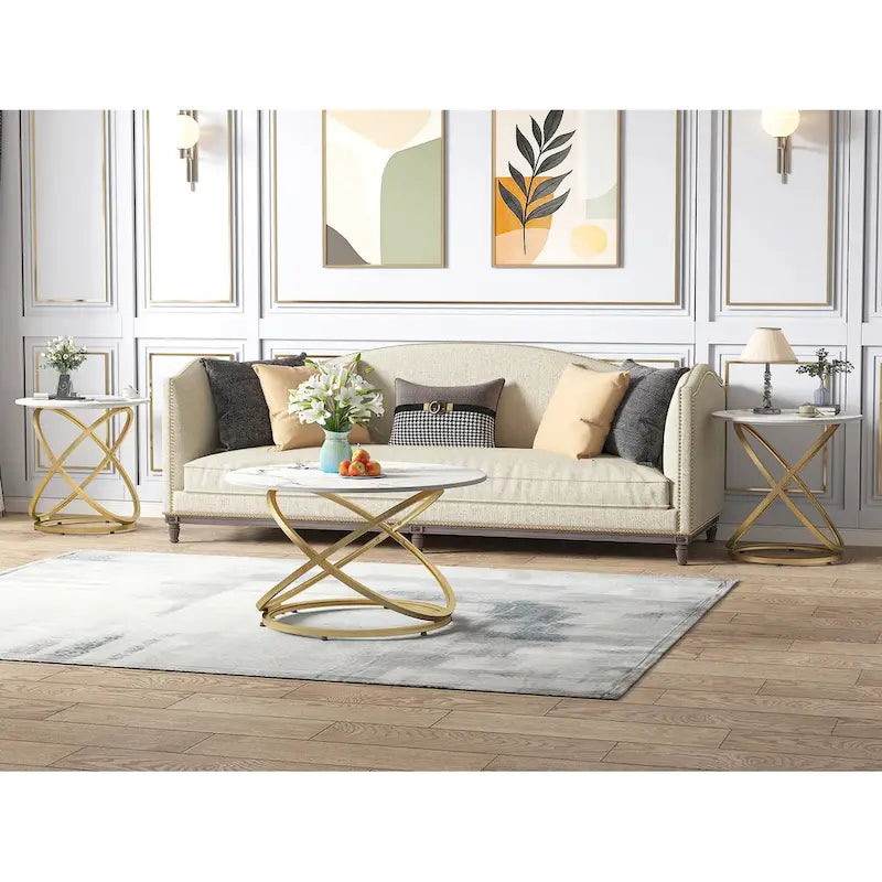 Table d'appoint ronde – Plateau verre/pierre, base chrome/or, table d'appoint 1 personne