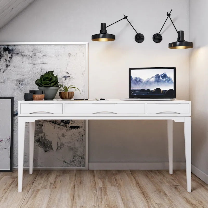 Bureau de style Mid-Century en bois massif 60" Noyer / Blanc / Gris Campagne / Noir